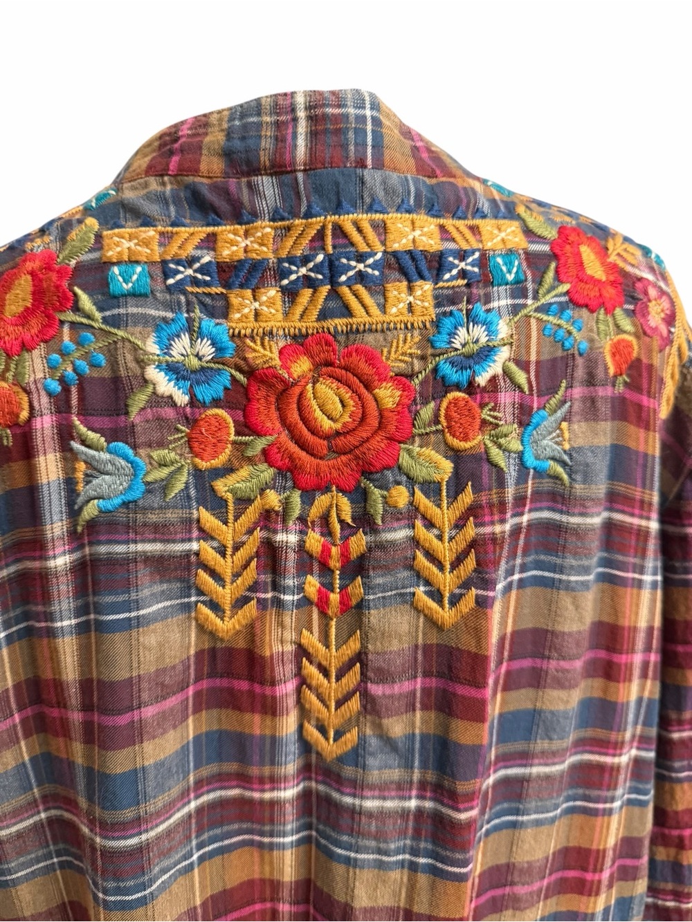 Johnny Was Plaid Embroidered Tunic Dress L Multicolor #7350 - Picture 7 of 11